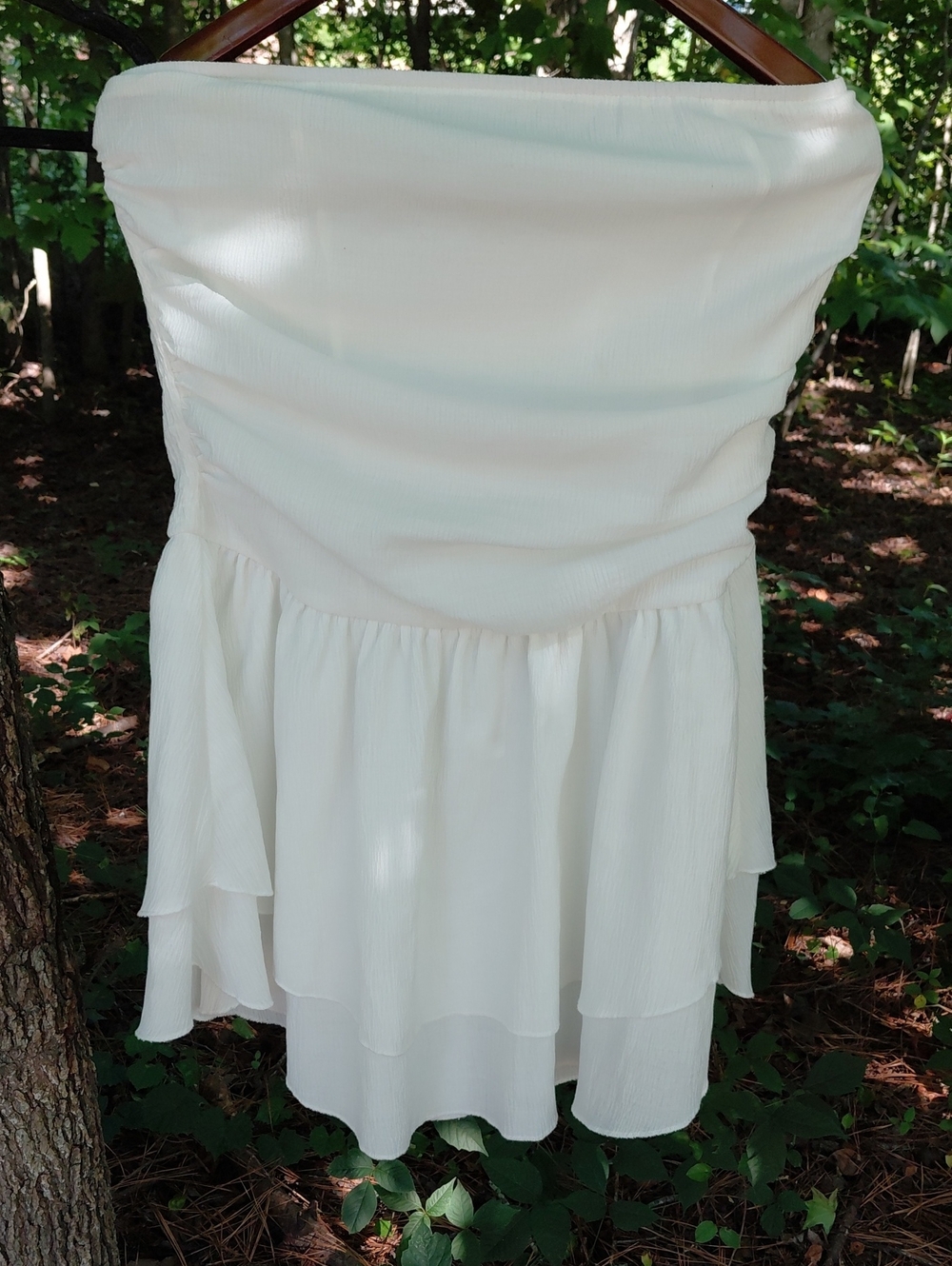Cider White Strapless Ruffled Peplum Top